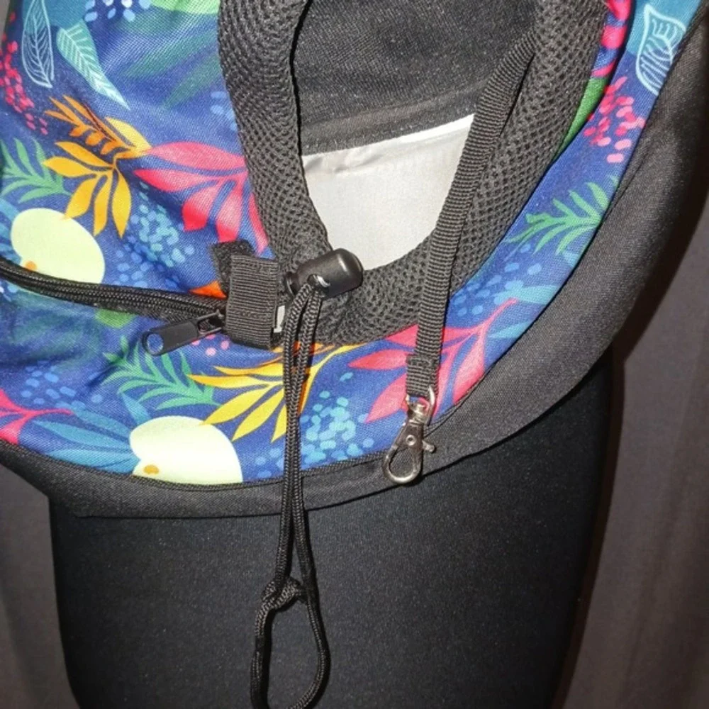 Fanfaree Pet Sling Dog Carrier Bag‎ Tropical Floral Blue Mesh Pocket